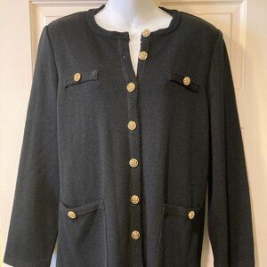 Classic Cardigan Sweater XL 16 Black Gold Blazer Jacket by BROWNSTONE STUDIO